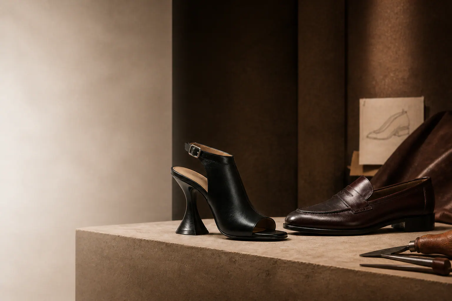 Women's replica Gucci heel and men's replica Gucci loafer